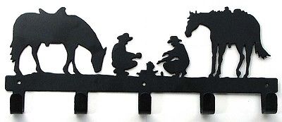 Metal Two Horses & Cowboys  Wall Hook Hanger Coat  Western Decor