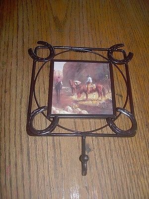 Horse Creek Ceramic Tile Cast Iron Frame With Hanging Hook Western Wall Decor