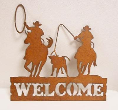 sj*WELCOME SIGN METAL WALL DECOR COWBOYS AND CALF