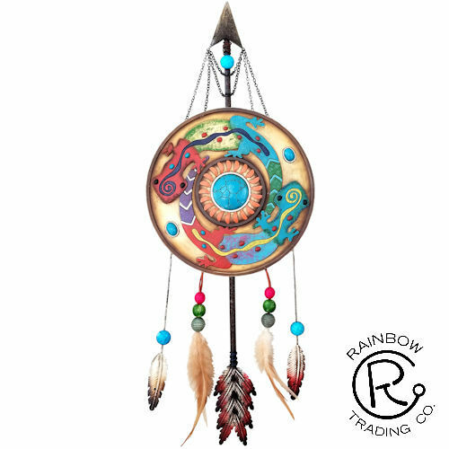 Colorful Lizard Arrow Feather Plaque Southwest Aztec Decor