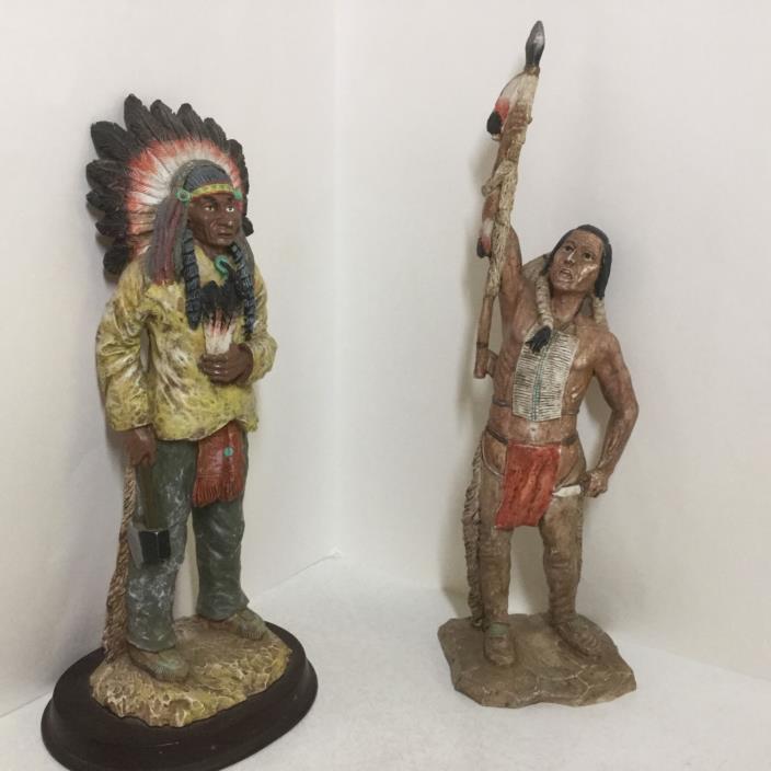 Native American Art Statue Pair Chief and Warrior 12
