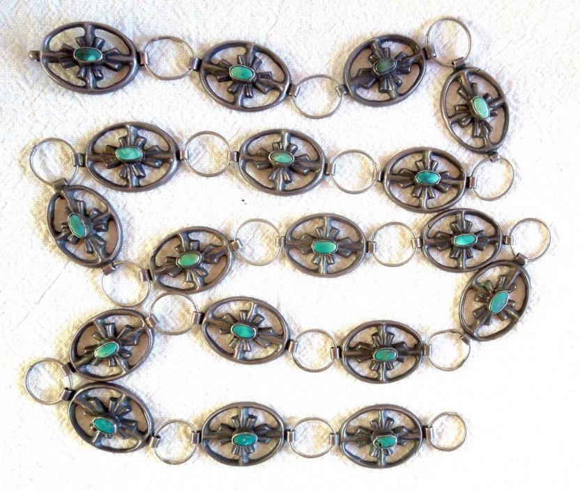 Outstanding CONCHO LINK BELT Sterling Turquoise *18 Conchos*38 Inch*6.5 Oz* OLD*