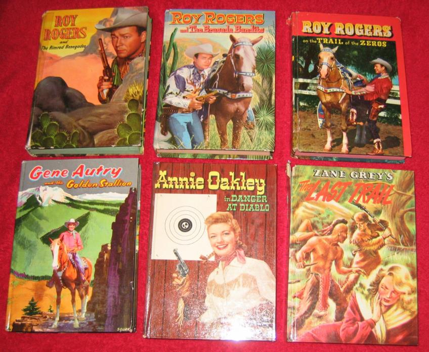 6 Vintage 1950s COWBOY WILD WESTERN Hardcover Book Lot Set Cowgirl Indians Horse