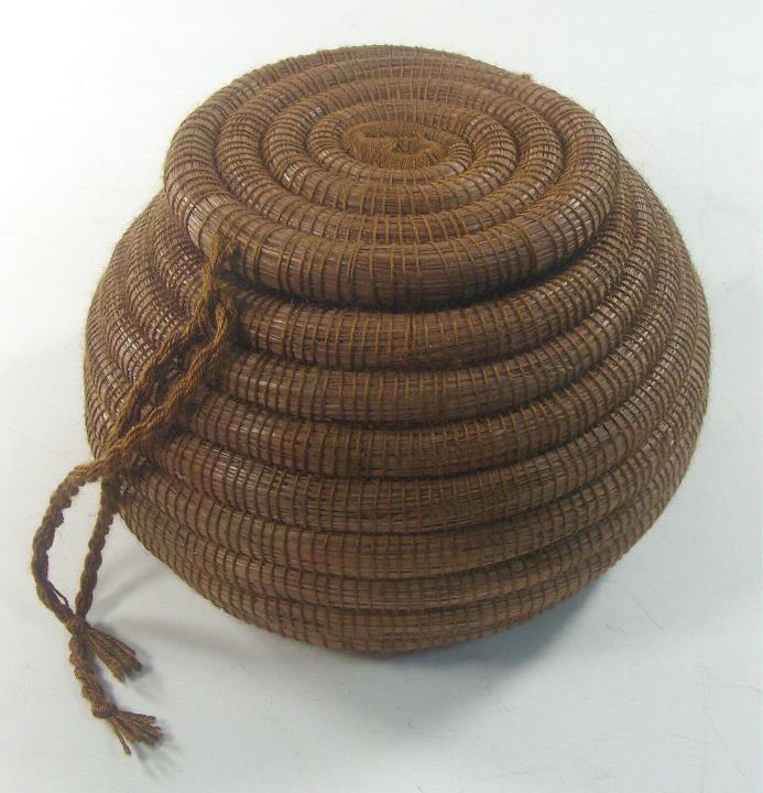 Vintage Sweet Grass Coiled Basket with Lid