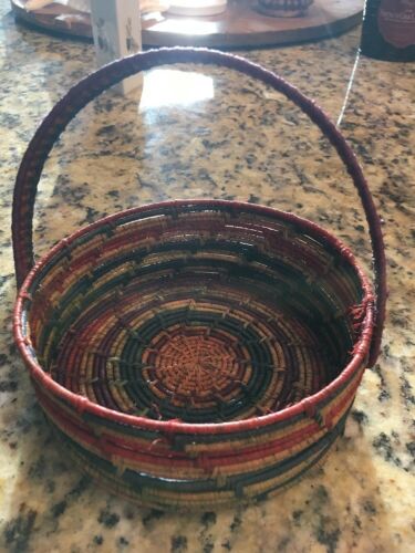Vintage Hand Woven Coiled Wicker Basket