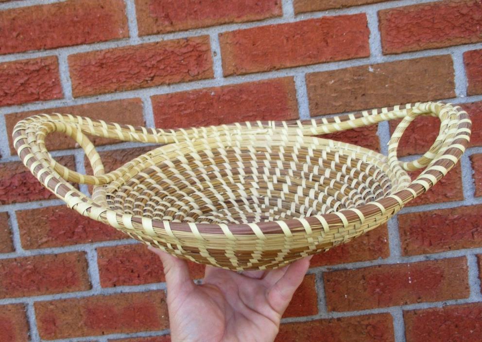 CHARLESTON BERTHA CAMPBELL GULLAH SWEET GRASS BREAD TRAY BASKET LOOP HANDLES