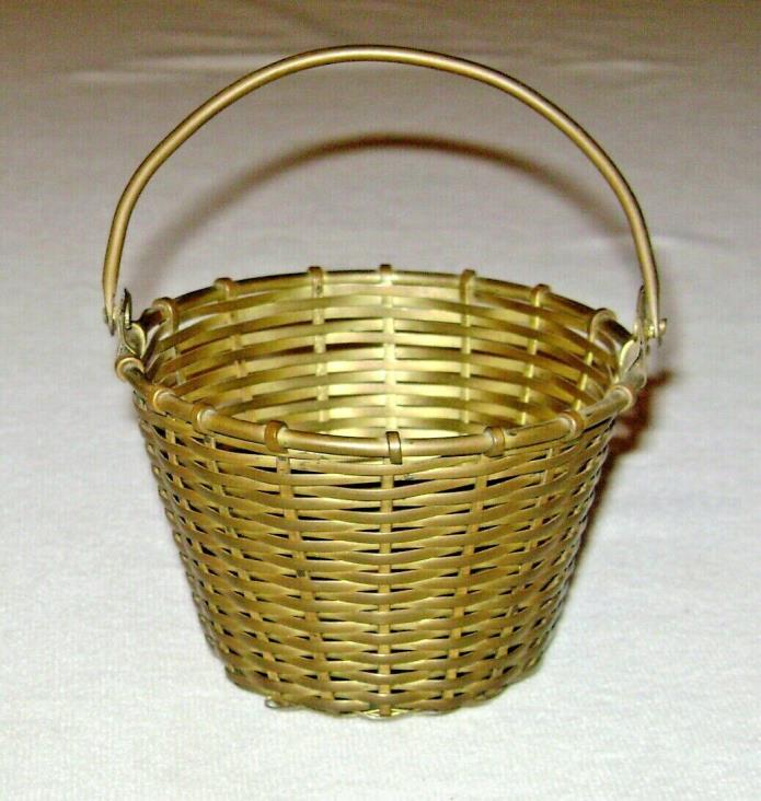 Vintage Small Woven Brass Basket with Bail