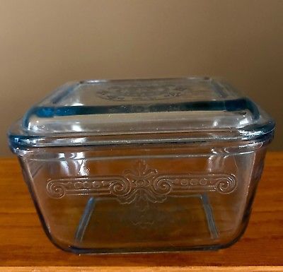 Vintage Fire King Glass Refrigerator Jar Dish Sapphire Blue Philbe Depression
