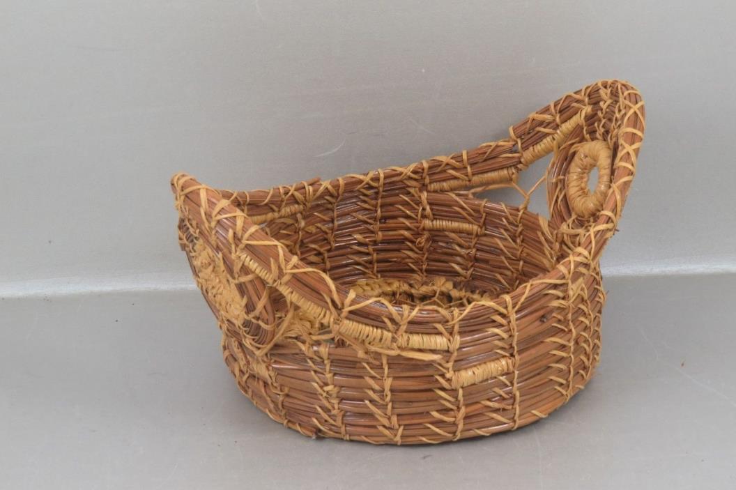Vintage Hand Woven Pine Needle & Raffia Basket - Beautiful Condition