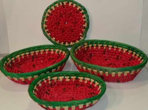 Vintage Watermelon Woven Baskets Set