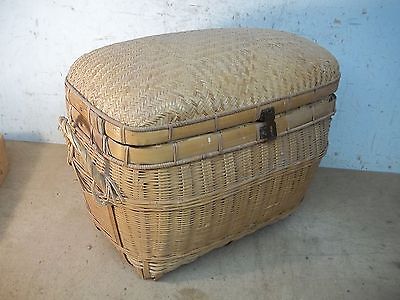 Neat Old Wicker or Cane Handled Basket with Lid