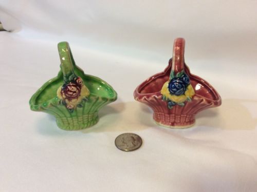 2 Vintage Miniature Ceramic Flower Baskets Japan