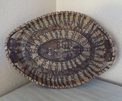 Hand Woven American Pine Needle & Walnut Coiled Oval Art Basket 11