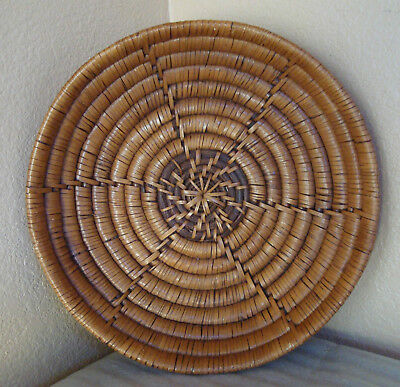 Vintage Coiled Willow Woven Wicker Rattan Round Basket Bowl 11.5