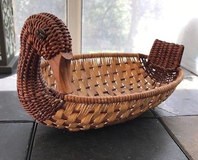 Vintage Duck Shaped Woven Basket