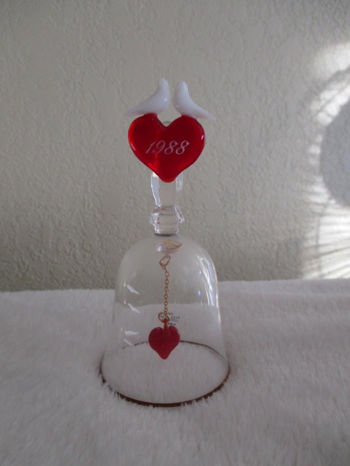 1988 Avon Glass Bell with Doves & Red Heart - 24% Full Lead Crystal