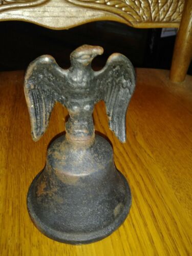 Vintage Cast Iron Black Bell with Eagle on the Top Open Wings