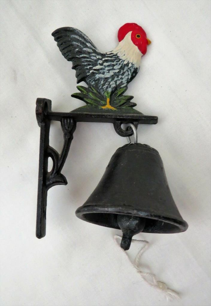 Rustic Cast Iron Rooster Dinner Bell Ringing Clapper Chicken Wall Mount Bracket