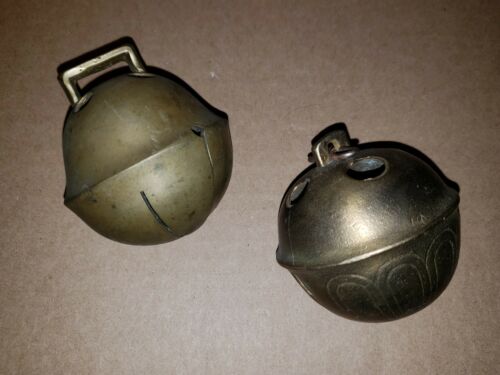2 Large Brass Sleigh Bells Marked 16? / Other Unmarked