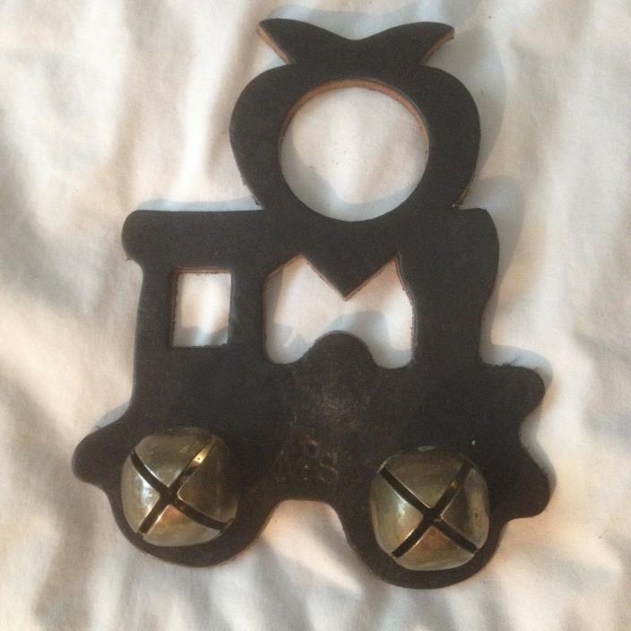 Vintage Leather Door Hanger Amish Style w/ Jingle Bells Train Pattern 7 3/4