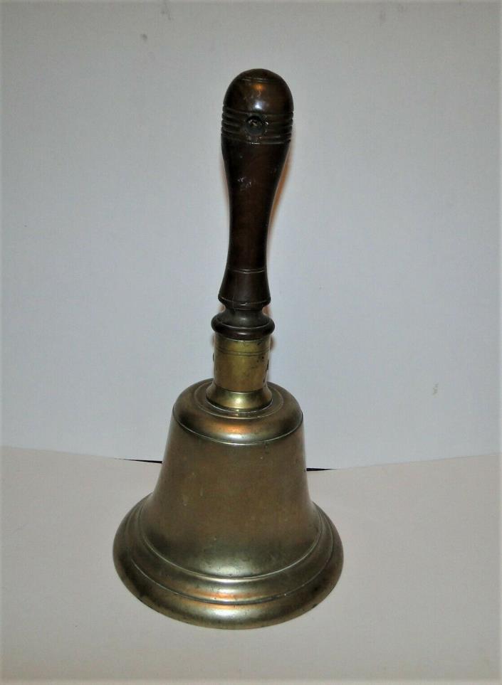 LARGE Solid Brass Hand School Church Bell Wood Handle Loud Ring 15 1/2