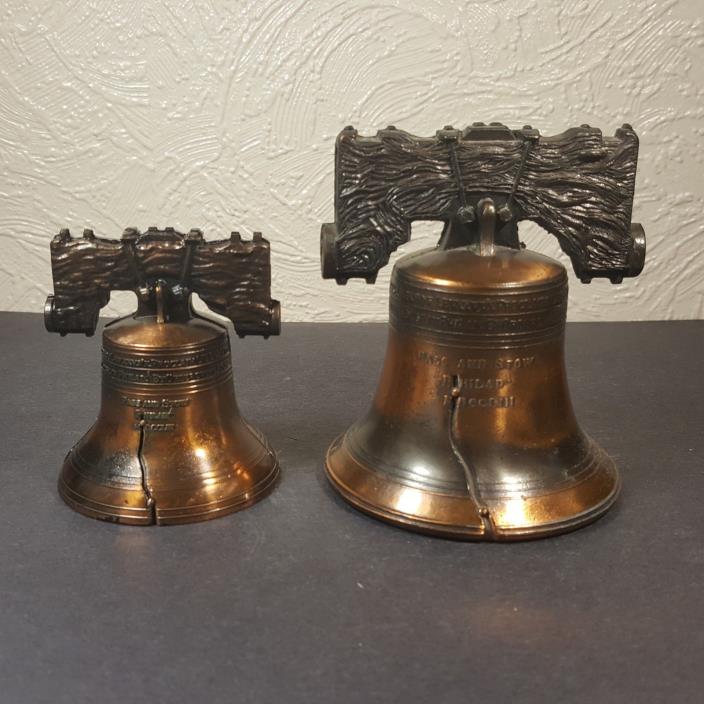 Lot Of  2 Miniature Liberty Bell Metal Replica America Souvenir Philadelphia