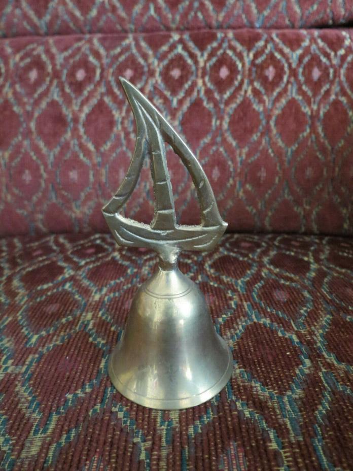 Nautical Brass Sailboat Design Bell Handle Made in India 4-1/4
