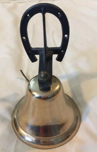 Vintage Solid Brass Bell with Lucky Horseshoe Mount.  Wall Hang.  Unique