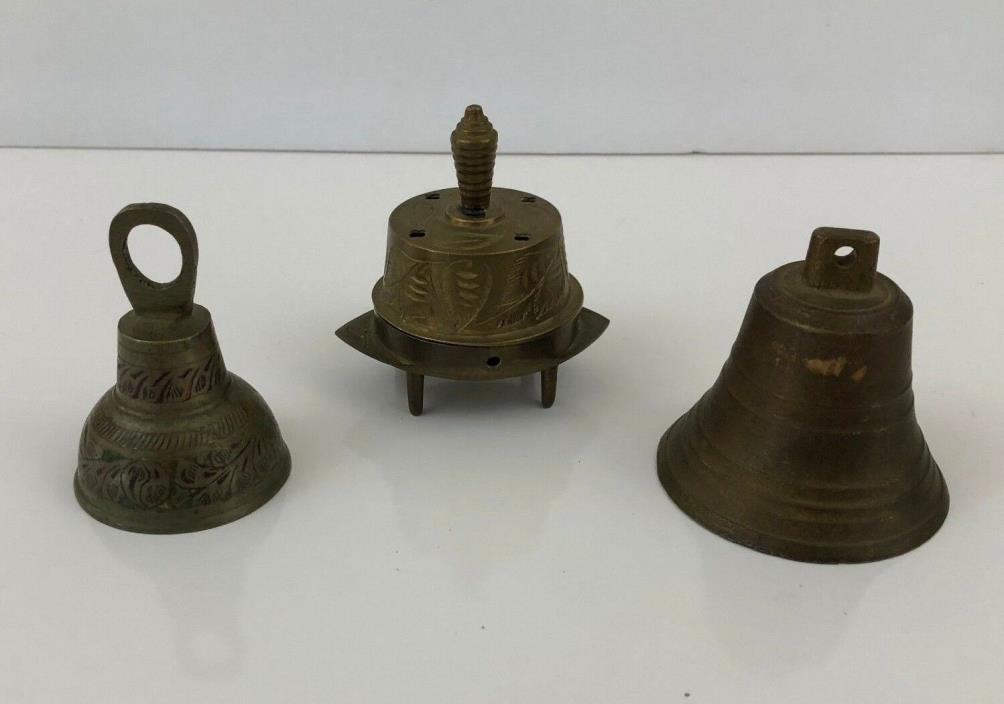 Sarina India and Other Vintage Brass Bells Lot of 3
