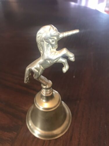 Vintage Rearing Unicorn Brass Bell Handheld Dinner Servant Mid-Century HAND BELL