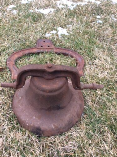 CAST IRON SCHOOL BELL / VINTAGE Complete With Yoke