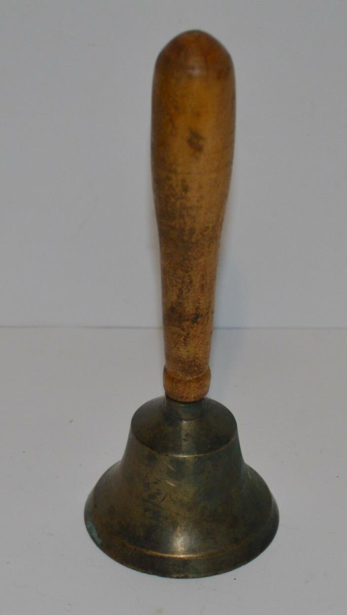 Vintage brass school dinner bell wood handle