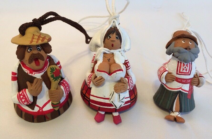 Lot Of 3 Hand Painted Italian Clay Bells—Italian Characters-3 to 3.25