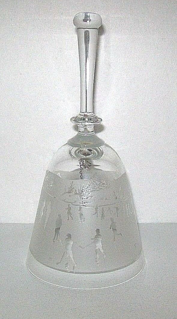 Clear Glass Hand Held Etched Winter Scene Bell - 1978