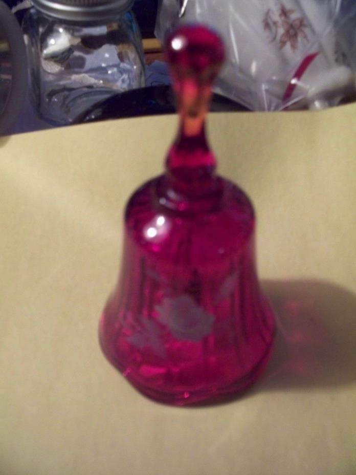 BELLS, COLLECTIBLE, RED GLASS, WHITE ROSE ON THE SIDE