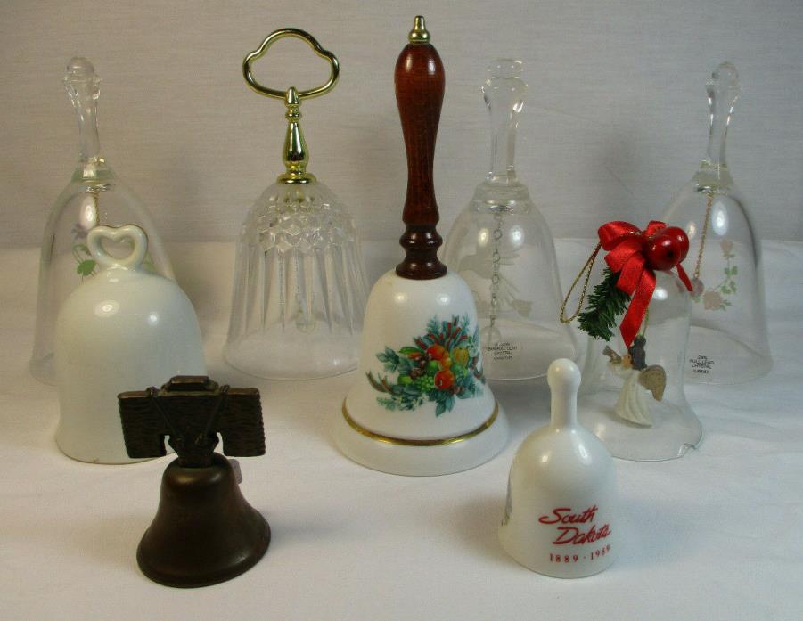 Lot of 9 Assorted Bells Mostly Avon Including 24% Full Lead Crystal