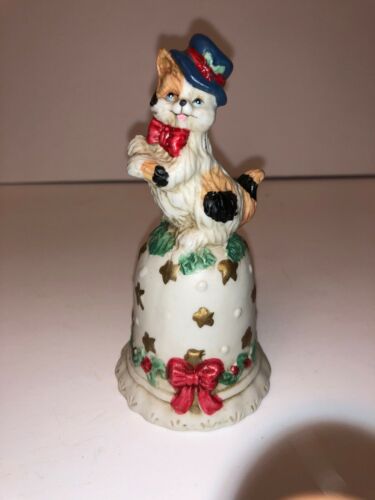 Vintage Ceramic  Cat On A Bell With Hat 4 3/4