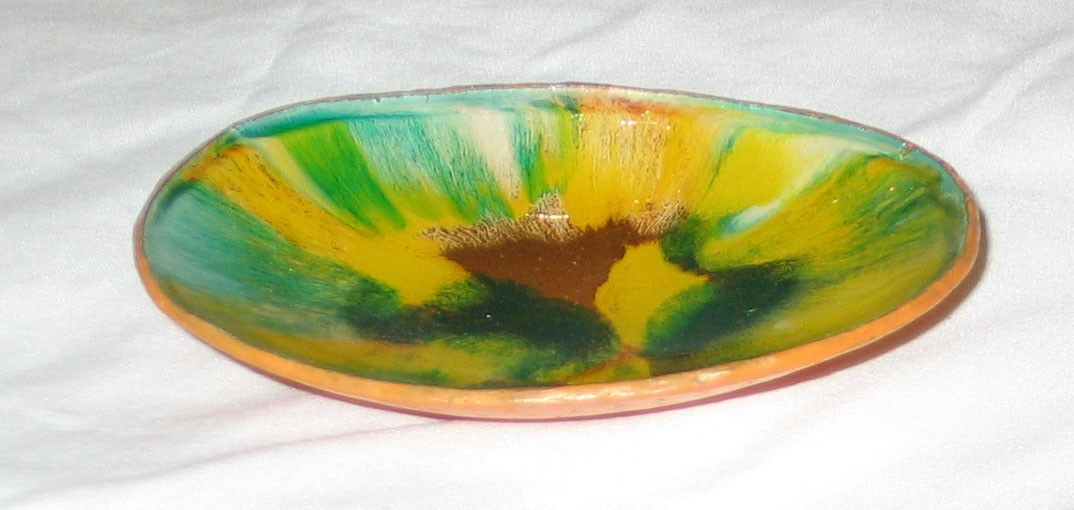 Dish w/ Gold & Irredescent Green Coloring Ceramic GORGEOUS! 4 5/8