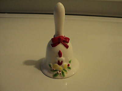 Fine BoneChina Christmas bell with candle & bow 3 1/2
