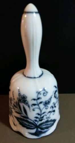 5 1/2  Inch Fine Bone China bell, blue flowers and leaves, interesting clapper