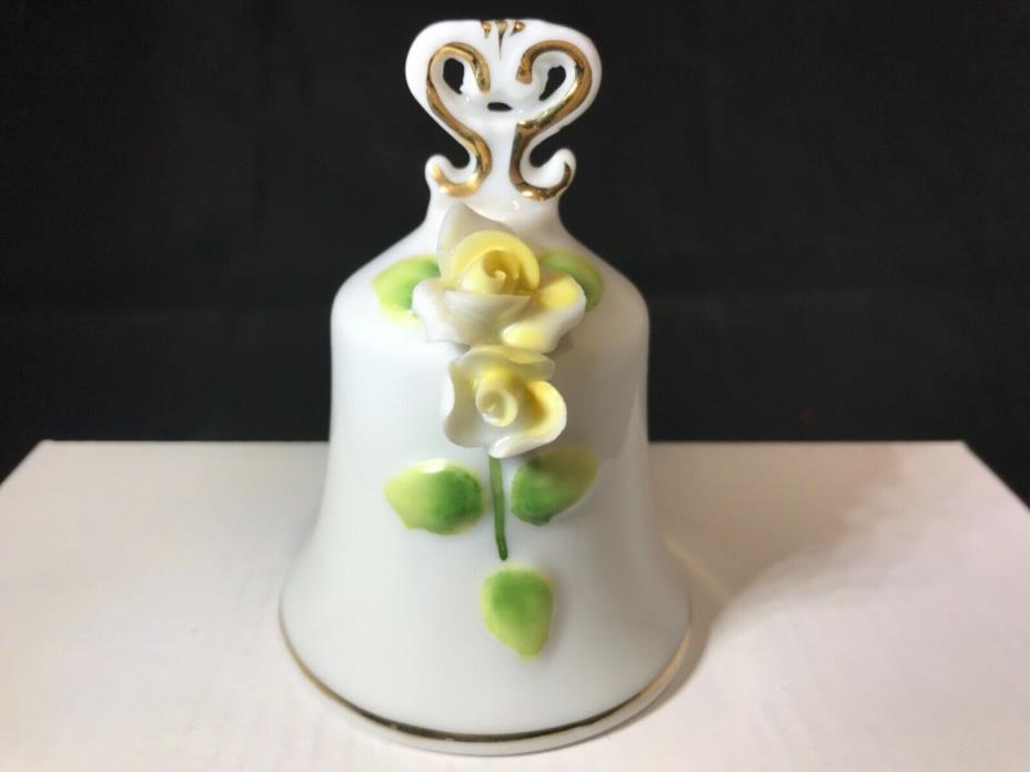 Vintage Porcelain Bell 3D Flowers Gold Trim Marked J-981
