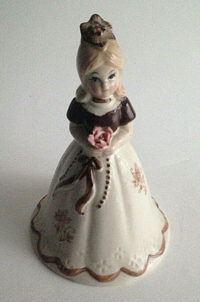 Vintage Ceramic Girl Bell Of The Ball Beige Brown 7