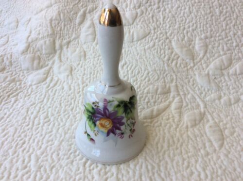 Vintage Porcelain Bell Acme China Made In Japan Flowers Gold Trim