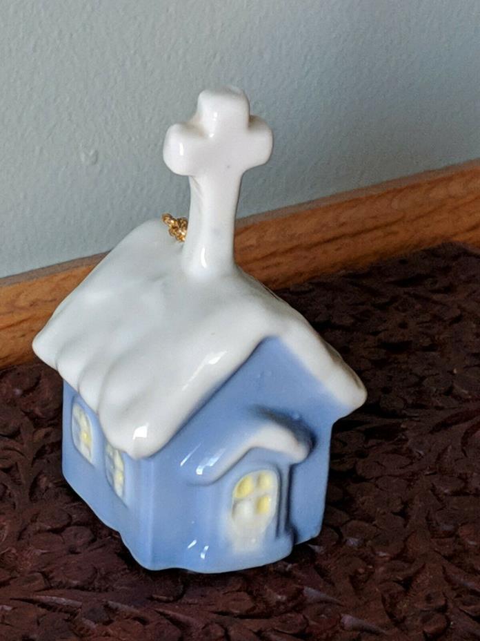 Vintage Porcelain bell blue church, 3 1/2