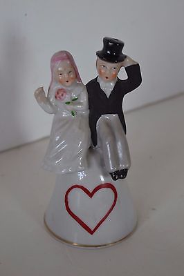 Vintage Wedding Bride Groom Japan Porcelain Bell Figure Heart