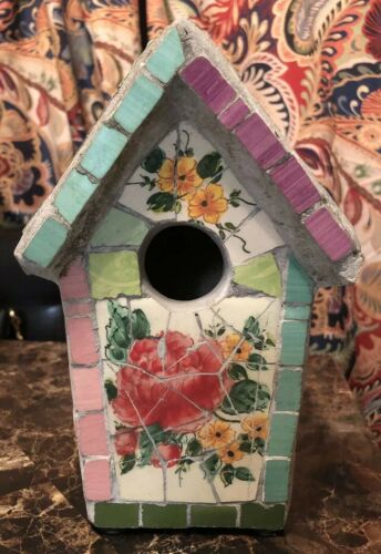 Handmade Decorative Bird House Art Ceramic Mosaic-Broken Tiles-Unique-Spotless