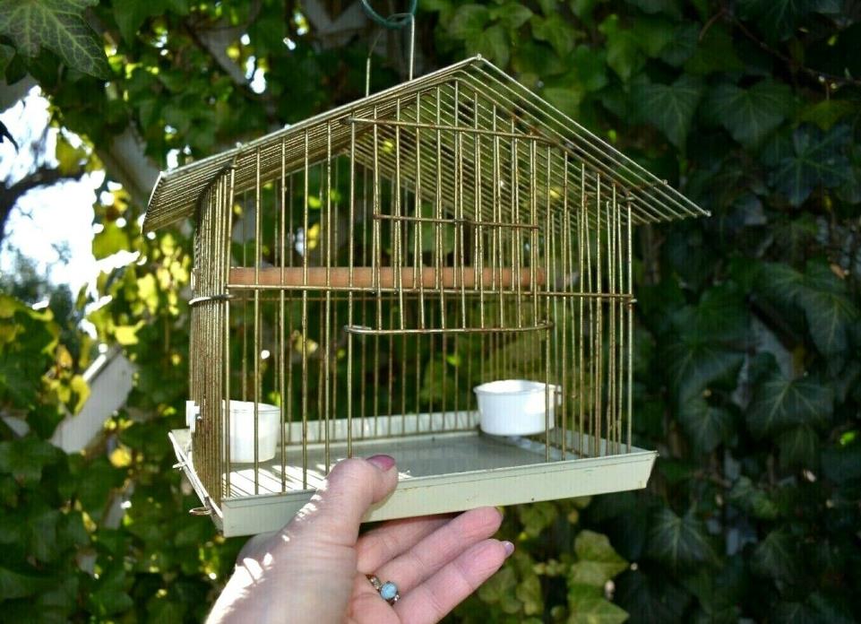 Bird Cage Brass VINTAGE Uniquely SMALL Set-up For Finch Sparrow Hang or Stand