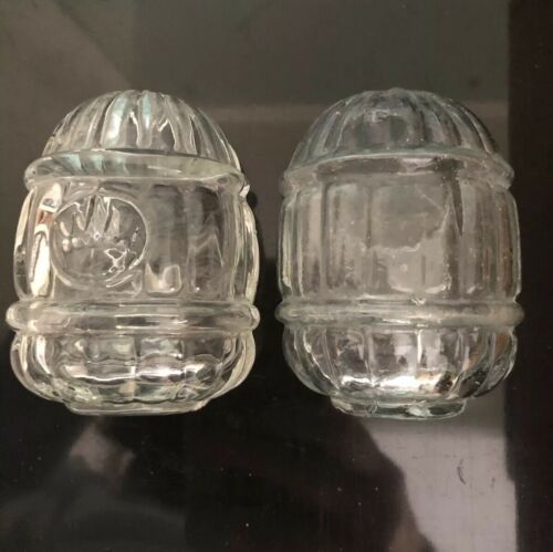 2 VTG Ribbed Glass Bird Feeder/Water Containers BIRD CAGE(1-“CROWN” 1-unknown“