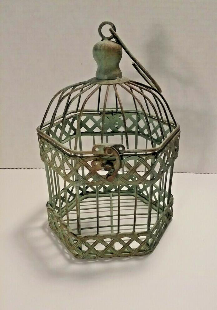 Turquoise Rustic Metal Bird Cage Octagon Dome Home Decor Hangable Vintage Look