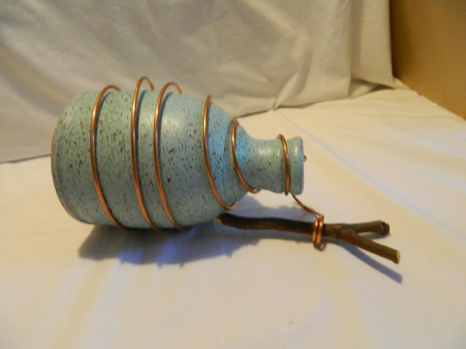 HAND CRAFTED COPPER WIRE WRAP BLUE POTTERY BIRD HOUSE